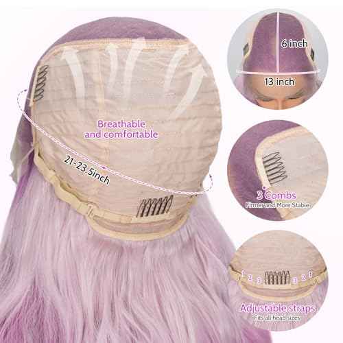Pink and Purple Ombre Lace Front Wig, 13x6 Glueless Body Wave Human Hair Wig with HD Transparent Lace, Pre Plucked & Baby Hair