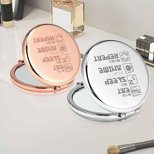 PLITI Anime Compact Mirror Japan Anime Lover Gift Eat Sleep Anime Repeat Pocket Mirror for Anime Girl (Eat Sleep Anime CM)