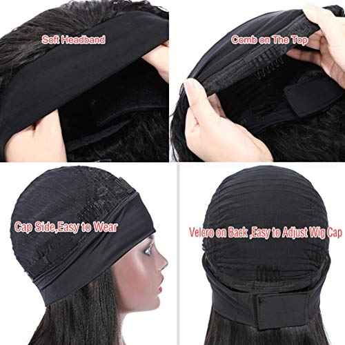 Headband Wig Human Hair Straight 18 inch None Lace Front Human Hair Wigs Machine Made Glueless Straight Headband Half Wigs for Black Women Natural Color