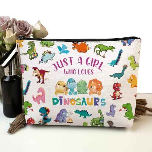 Dinosaur Makeup Bag for Girls,Just A Girl Who Loves Dinosaurs, Cute Dinosaurs Decor Cosmetic Gifts, Dinosaur Lovers Gift zipper Pouch bag6JM240