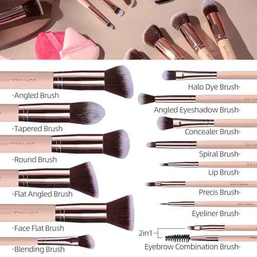 BS-MALL Makeup Brushes Premium Synthetic Foundation Powder Concealers Eye Shadows Makeup 14 Pcs Brush Set, Pink Set, with Case