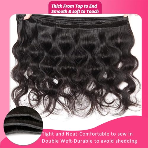 Body Wave Bundles Human Hair 16 18 20Inch 100% Unprocessed 12A Brazilian Virgin Raw Bundles Human Hair 3 Quick Weave Hair Bundles for Women Hair Extensions Natural Black