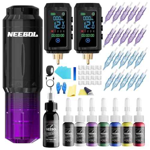 Tattoo Gun Kit - Wireless Tattoo Machine Kit with 2 Batteries, 20 Tattoo Cartridge Needles, Tattoo Ink Set, Full Tattoo Supplies for Beginners and Artists