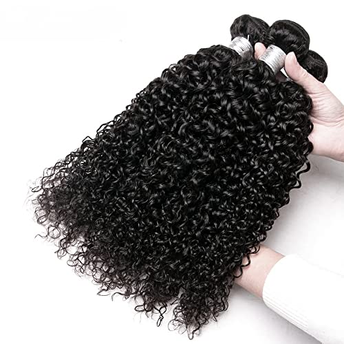 Jerry Curly Wave 5Bundles(50g/bundle) with 4x4 Lace Closure Brazilian Human Hair Bundles with Free Part Closure Kinky Curly Human Hair Bundles with Lace Closure(14/14/14/14/14+14"Closure)