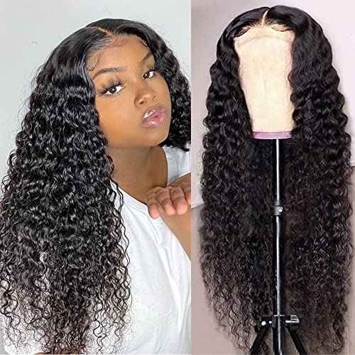 Josblue 4x4 Deep Wave Lace Front Wigs Human Hair Wigs,Wet and Wavy Lace Frontal Wig 180% Density HD Transparent Lace 100% Unprocessed Virgin Human Hair for Black Women Natural Color (22 Inch)
