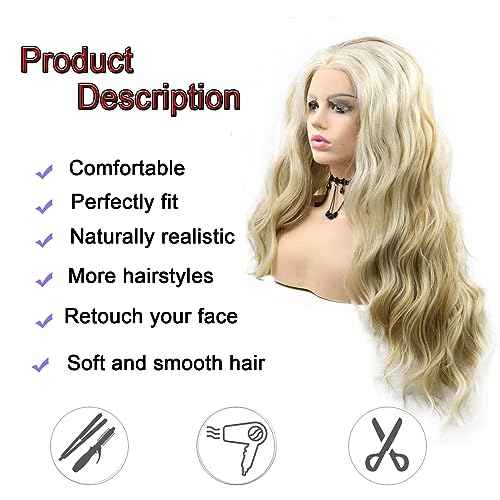 613 Lace Wig Blonde Curly Lace Front Wigs Brown Blonde Highlight Long Water Wave Synthetic Lace Front Wig Pre-plucked Hairline Glueless Wigs for Black Women Girls Daily Party 26 Inch