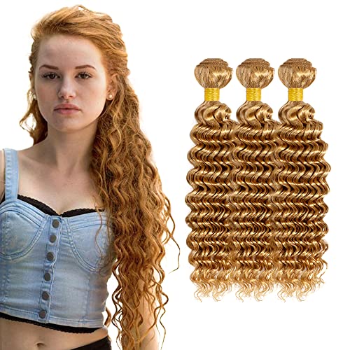 26 28 30 inch #27 Human Hair Bundles Honey Blonde Bundles Blonde Deep Wave Bundle 27 Deep Curly Human Hair Bundle