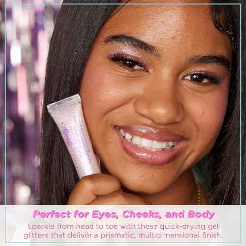 Petite N Pretty Get Ready with Me Essentials Set - Sparkly Ever After All Over Glitter (Mini Size), Makeup Tray, Scrunchie & Hair Accessories (Duck Clips), Makeup Bag for Girls, Teens, and Tweens
