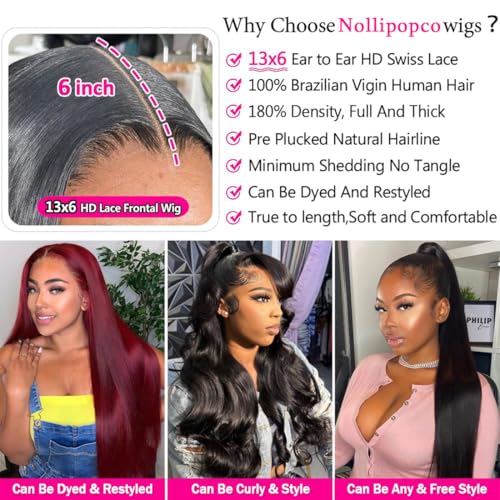 26 Inch Lace Front Wigs Human Hair HD Straight 13x6 Pre Plucked 180% Density Glueless Wigs for Black Women