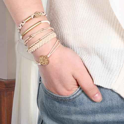 Hair Ties Bracelet for Women, 10 PCS 5 Styles Boho Dual-Use Bracelet and Hair Tie Stylish Soft Braided Hair Bands Elastic No Damage Hair Ties for Thin & Thick Hair Pony Tails (Beige Brown)