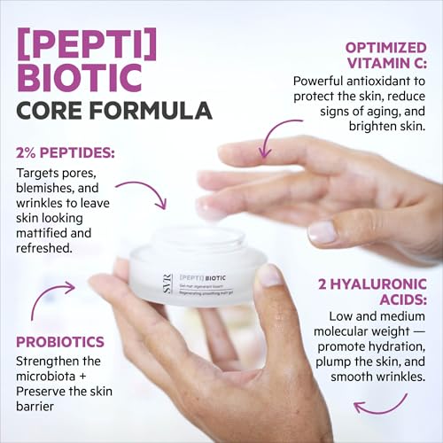 SVR PEPTI Biotic. Smoothing Retexturing Gel with 2% Peptides, Targets Pores for a Mattified, Refreshed Skin; Light, Non-Comedogenic, Suitable for Sensitive Skin. 1.7 fl oz
