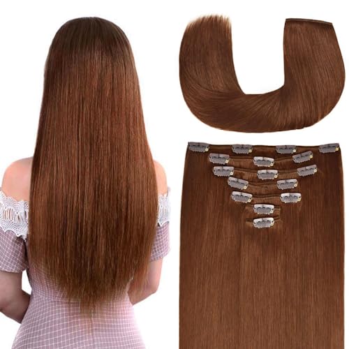 16 Inch Clip-in Hair Extensions Remy Human Hair for Women - Soft Handmade Real Human Hair Clip in Extensions, Straight, Thick, 125g 7pcs Auburn #30 Color