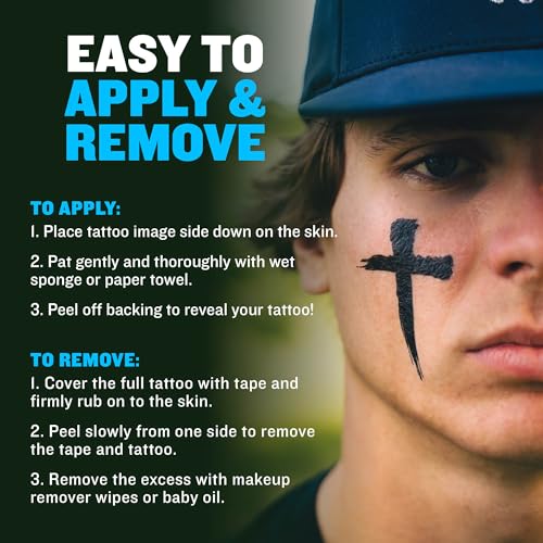 Sports Eye Black Temporary Tattoos (Cross - 24 Pack) Made in The USA No Grease, No Mess, Fast Application Eye Black Accessories for Football, Baseball, Softball, Lacrosse & More