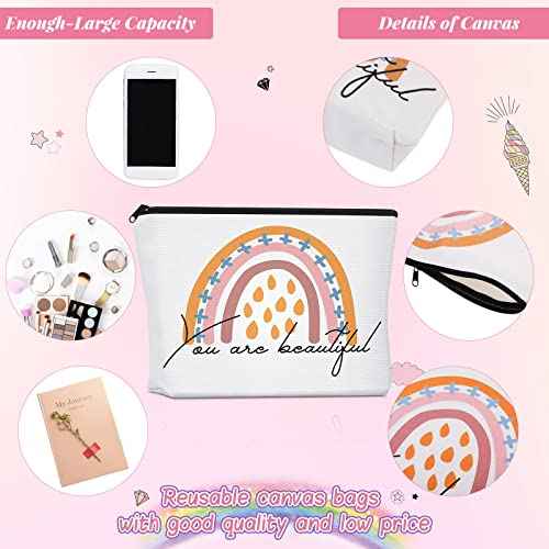 Saintrygo 4 Pcs Rainbow Cosmetic Bag Teacher Nurse Inspirational Gift Bags for Women Girls You Are Loved Beautiful Kind Makeup Bag Bulk Personalized Canvas Purse Pouch for Toiletry Travel