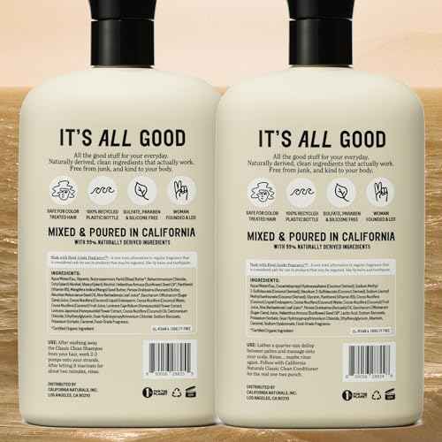 California Naturals Coconut Shampoo & Conditioner, Natural, Vegan, Cruelty, Silicone, Paraben, and Sulfate Free Shampoo, All Hair Types, 20 Fl Oz (Pack of 2), Classic Clean Coconut