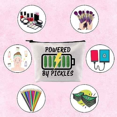 TSOTMO Funny Pickle Cosmetic Bag Pickle Food Gift Powered By Pickles Zipper Pouch Makeup Bag (BY PICKLES)