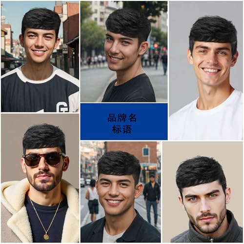 Toupee for Men Human Hair Men¡®s Black Wig Short Straight Fluffy Realistic Hair Wig Thin Skin Daily Party Costume Wigs for Male Guy (Black)