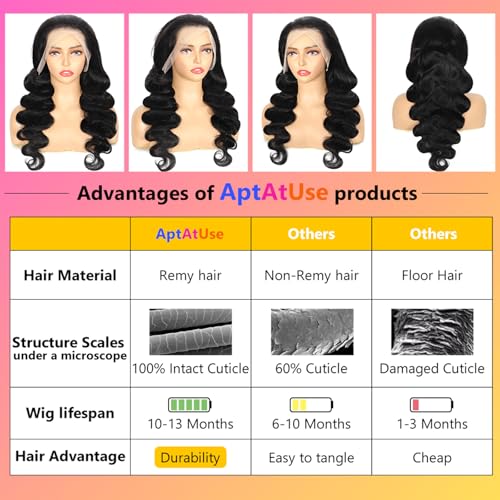 Body Wave Lace Front Wigs Human Hair 24 Inch 180% Density 13x4 HD Transparent Lace Frontal Wigs Human Hair Pre Plucked Glueless Lace Front wigs Free Part Natural Black