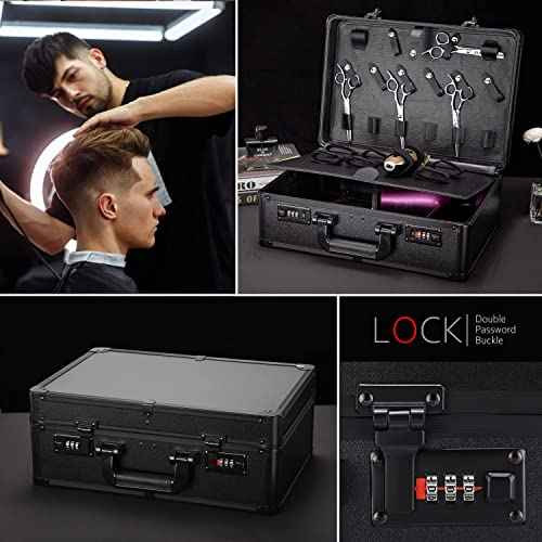 Professional Barber Supplies Case for Barber,Portable Barber Travel Carrying Case for Hair Stylist& Pet Groomer,Multi-Space Design, Sturdy, Large-Capacity Mobile Barber Stations-Black