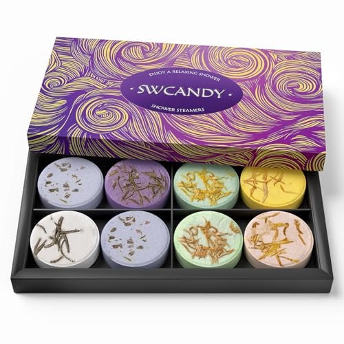 Shower Steamers Aromatherapy Birthday Gifts for Women - SWCANDY 8 Pcs Stocking Stuffers White Elephant Gifts for Adults Mom Men Teen Self Care with Natural Essential Oils Relaxation Home SPA Christmas