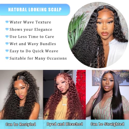 Water Wave Human Hair Bundles 20 22 24 Inch 12A Burmese Deerp Curly Bundles Human Hair 100% Unprocessed Wet and Wavy 3PC Bundles Human Hair Extensions Natural Black