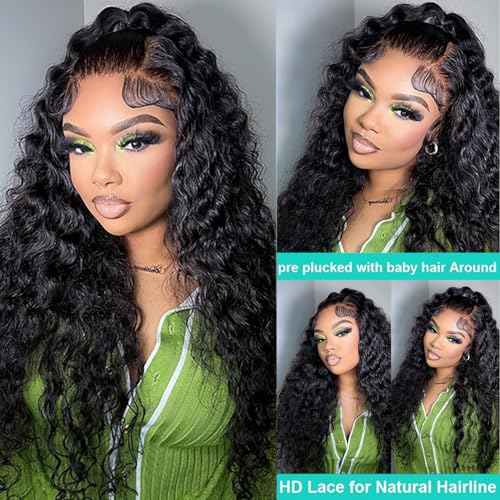 Deep Wave Lace Front Wigs Human Hair Pre Plucked 30inch 13x6 Deep Wave HD Lace Frontal Wig With Baby Hair 180 Density Glueless Deep Curly Human Hair Wigs for Women