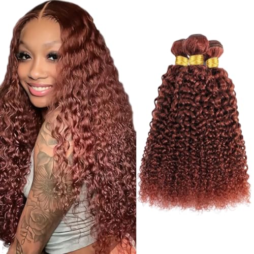 Reddish Brown Kinky Curly Bundles Human Hair Auburn Bundles 20 22 24 Inch Double Weft Color 33 Human Hair Weave Extensions Copper Brown Curly Bundle