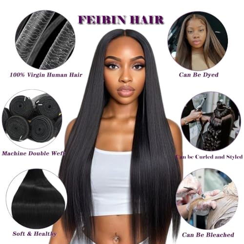 Straight Human Hair Bundles 24 24 24 Inch Trippy Hair Quick Weave 3 Bundles Human Hair 100% Unprocessed Raw Brazilian Virgin Hair Extensions for Black Women Natural Color