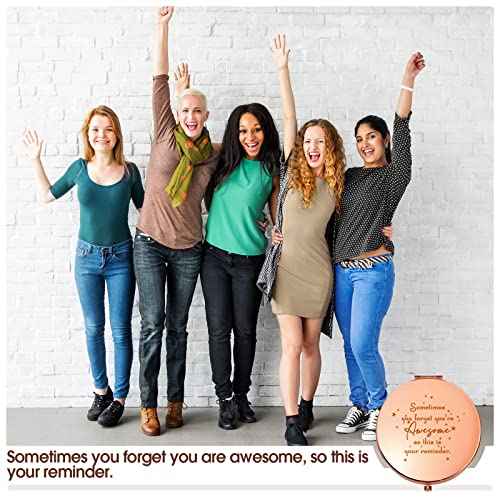Roowest 20 Pcs Inspirational Compact Mirror You're Awesome Reminder Appreciation Gifts for Women Employee Coworker Friends Sisterhood Bulk Christmas Party Favors Magnifying Pocket Mirror (Rose Gold)