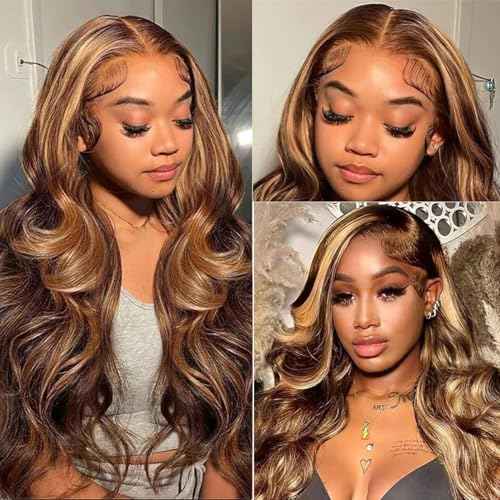Highlight Bundles with Closure Human Hair Body Wave P4/27 Honey Blonde Brown Bundles with Highlights human hair 10A Brazilian Body Wave with Closure 16 18 20+16inch
