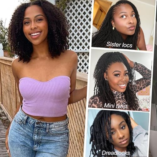 Afro Kinkys Bulk Human Hair for Draedlock Extensions Repair Locs Afro kinkyhair For Braiding Twist Braids Afro Human Hair (Natural Black, 16 Inch (Pack of 3))