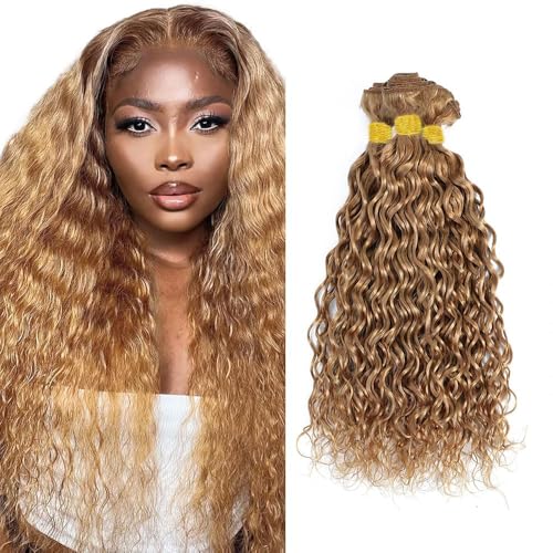#27 Honey Water Wave Human Hair Bundles 3 Bundles Brazilian Virgin Human Hair Extensions Unprocessed Hair Bundles for Women 26 28 30 Inch