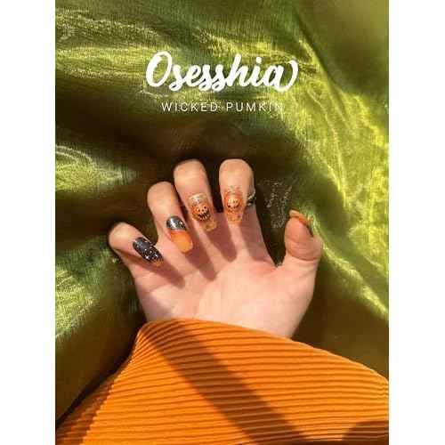 Semi Cured Gel Nail Strips, 20 pcs Nail Wraps, Glaze Stickers, Salon Quality French Manicure, Full Decal Gel Polish Strips, Long Lasting SCG, Easy on, UV Required (Wicked Pumpkin)