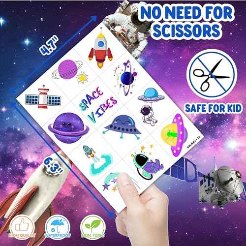 96PCS Galaxy Pre-Cut Temporary Tattoos for Kids - Outer Space Themed Birthday Party Supplies, Cute Stickers for Boys & Girls, Fun Party Favors, Classroom Prizes, Christmas Gifts