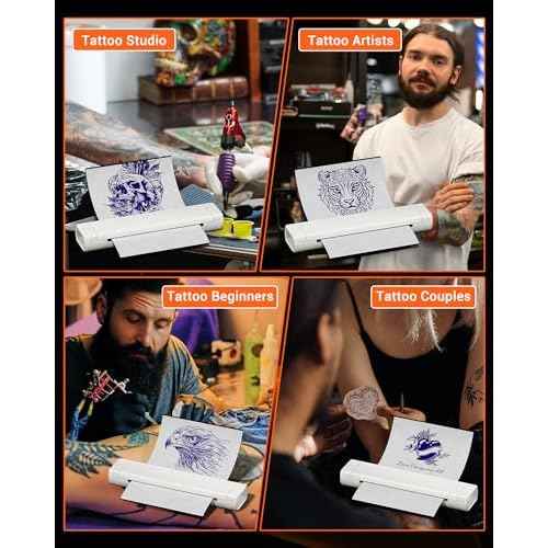 COLORWING M08F Portable Wireless Tattoo Stencil Printer, Thermal Inkless Bluetooth Tattoo Stencil Machine with 10pcs Tattoo Transfer Paper, Ideal for Tattoo Artists & Beginners - White