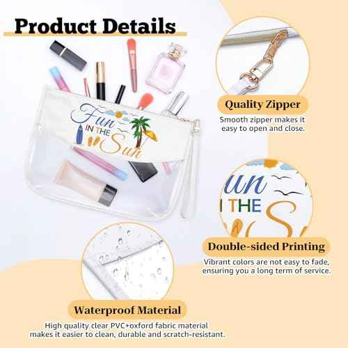 Beach Lover Gift Beach Themed Vacation Gifts for Women Friends Sister Clear Makeup Bag Summer Ocean Present Cosmetic Bag Birthday Christmas Graduation Present Zipper Pouch