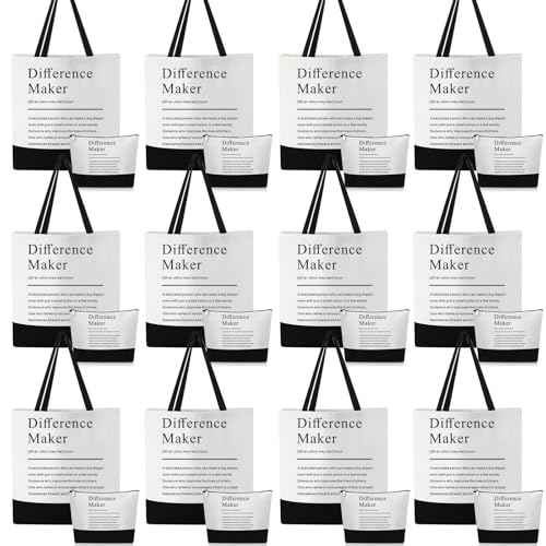 Paterr 24 Pcs Difference Maker Appreciation Gifts Bulk for Women 12 Difference Maker Tote Bag for Christmas Staff Team 12 Makeup Bags for Leader Mentor Manager Medical Assistant Week Gifts for Women