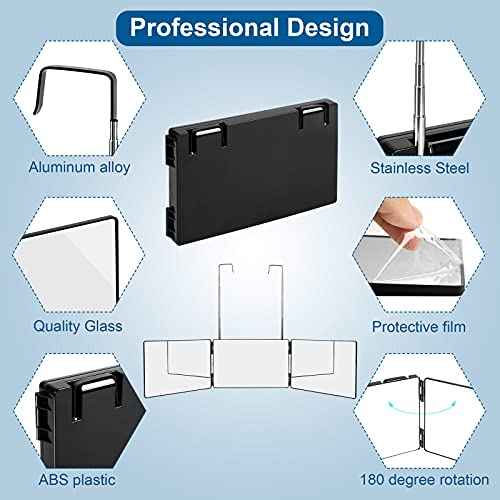 3 Way Mirror for Self Hair Cutting,360 Haircuts Men for Barber Use Tools,to See Back of Head,Tri Fold Mirror with Portable Height Adjustable Telescoping Hooks