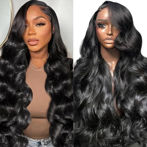 13x6 Body Wave Lace Front Wigs Human Hair Pre Plucked HD Transparent Lace Frontal Wigs Human Hair 230% Density Glueless Human Wigs with Baby Hair for Women 20 Inch