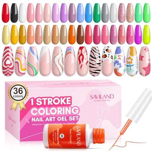 SAVILAND Nail Gel - 36 Colors Liner Set With Art Brushes, Soak Off Pen, Pink Polish for Salon DIY At Home, Beginner-Friendly Manicure Kit