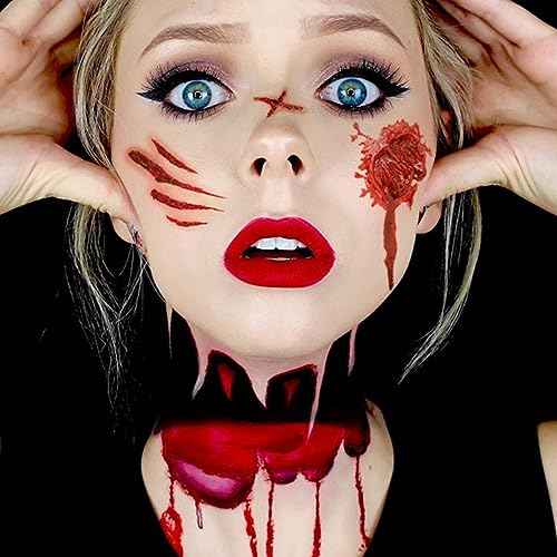 Fake Scars Halloween Temporary Tattoos Face Fake Blood Makeup Fake Scars Cuts, Face Fake Stitches Temporary Tattoos Healthy Makeup 3D Realistic Fake Scratches Blood Scar Tattoo Stitches Sticke 30PCS