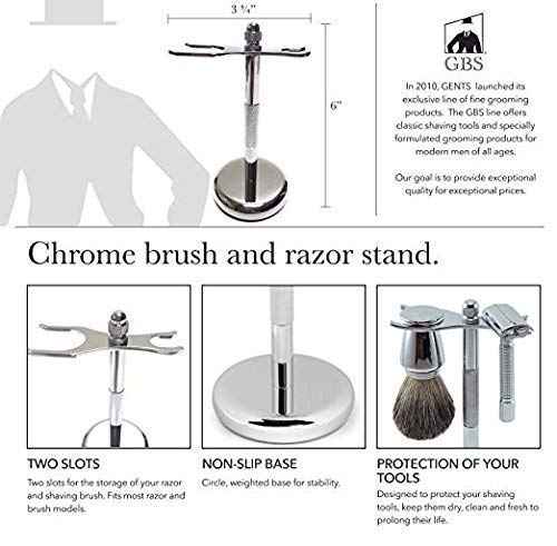 G.B.S Ultimate Wet Shaving Kit, Adjustable Butterfly Diamond Knurled Safety Razor, Shave Brush, Chrome Shaving Soap Bowl, Natural Shave Soap, Brush and Razor Stand Grooming Set for Men