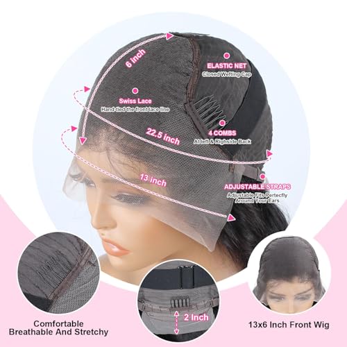 18 Inch 13x6 Lace Front Wigs Human Hair 200% Density Body Wave HD Lace Front Wigs Human Hair Pre Plucked Tangle-free Natural Black Glueless Wig for Women Daily