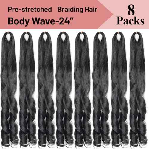 French Curly Braiding Hair 24Inch Loose Wavy 8 Packs #1B Black Bouncy Braiding Hair Extensions 75g/Pack Synthetic French Curl Crochet Hair Extensions£¨8packs,24Inch)