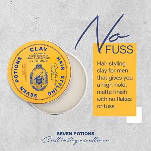 SEVEN POTIONS Hair Clay For Men and Women 3.4 fl oz - High Hold No Shine Hair Pomade For Men - Effortless Hair Styling Product That Leaves No Residue - Water Based - Natural, Vegan, Cruelty Free