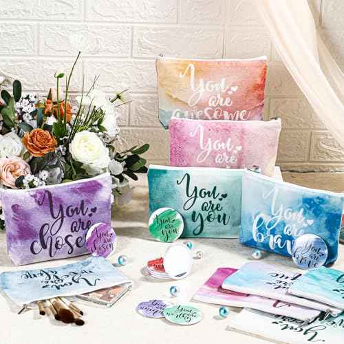 60 Pcs Employee Appreciation Gifts Inspirational Canvas Makeup Bags Compact Mirrors Bulk Cosmetic Bags Portable Mirror Thank You Gifts for Women Christmas Nurse Practitioner (Inspiration)