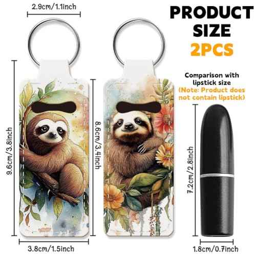 OLYCRAFT 2pcs Lipstick Holder Keychain Sloth Pattern Lip Balm Holders Elastic Diving Fabric Lipstick Keychains Portable Lipsticks Holder Bags Chapstick Sleeve Key Ring Holder for Lipsticks Chapstick