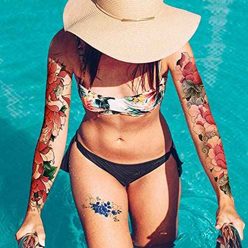 Aresvns Temporary Tattoo Flowers for Women and Kids (L19¡°xW7¡±),Beautiful Sleeve Tattoos Waterproof and Long-Lasting, Full Arm Fake Tattoos for Girls Christmas Gift,for BBQ Pool Beach Party