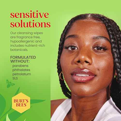 Burt's Bees Stocking Stuffers, Aloe Vera Face Wipes, for Sensitive Skin, Soothing Makeup Remover & Facial Cleansing Towelettes Christmas Gifts, 30 Ct. (3-Pack)