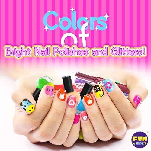 Nail Polish Pens Kit for Girls Ages 7-12, FunKidz Nail Pen Combo Kit Teen Gift Peelable Nail Art Studio Set with Cool Girly Decoration Stuff Pearl Beads, Glitter, Nail Stickers, Nail File, Gems